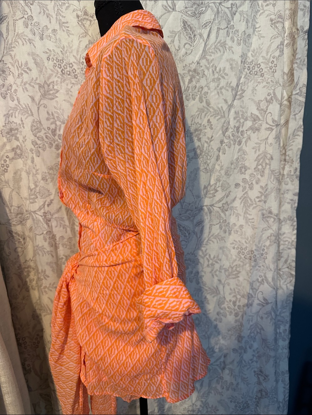 Free People Orange Printed Long-Sleeve Tie-Front Shirt Dress - Picture 5 of 7